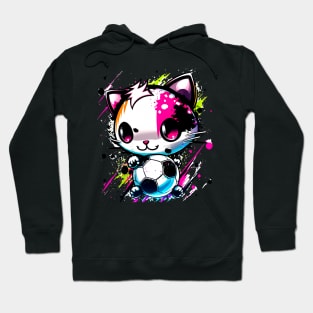 Soccer Cat Kawaii Chibi - Soccer Futball Football - Graphiti Art Graphic Paint Hoodie